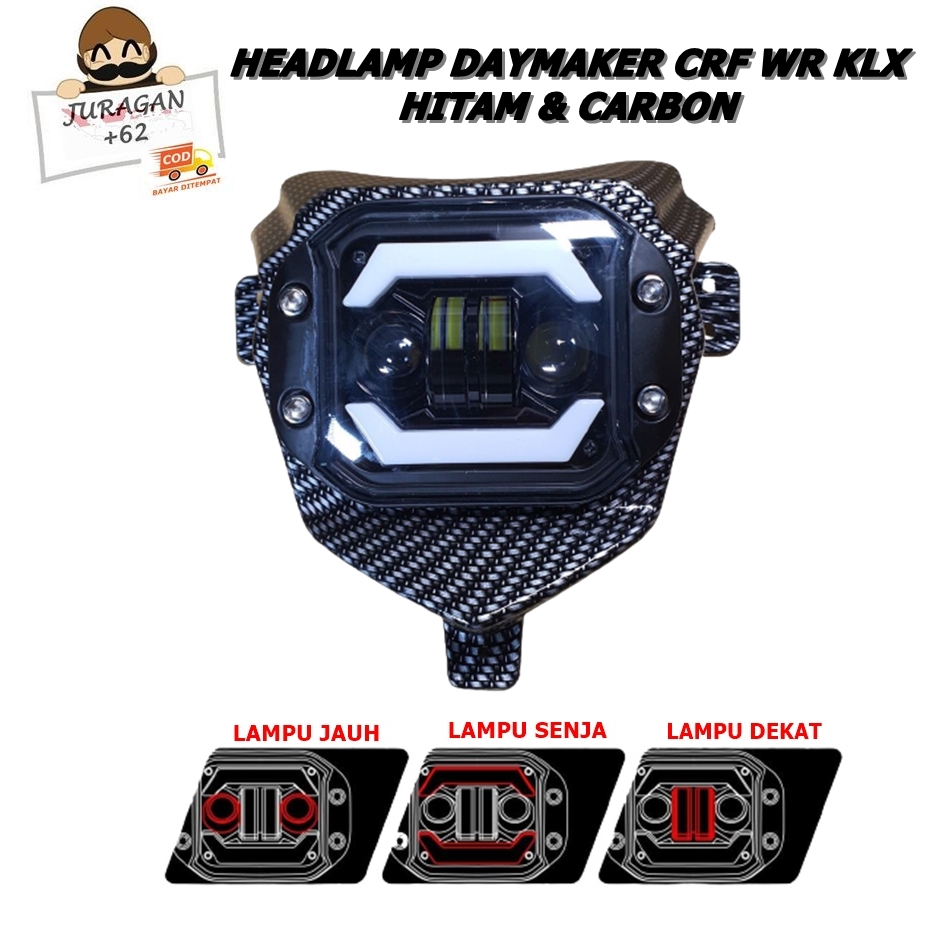 HEADLAMP DAYMAKER CARBON KLX CRF WR LAMPU REFLEKTOR DEMEKER