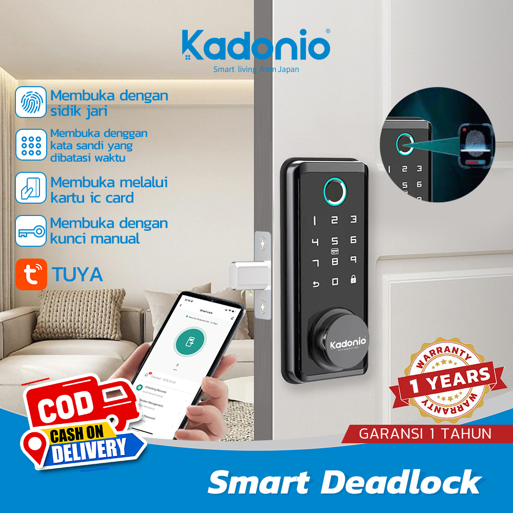 Kadonio Kunci pintu kunci pintar Digital lock TUYA Kontrol kunci pintu Sidik Jari Smart doorlock kunci pintu fingerprint