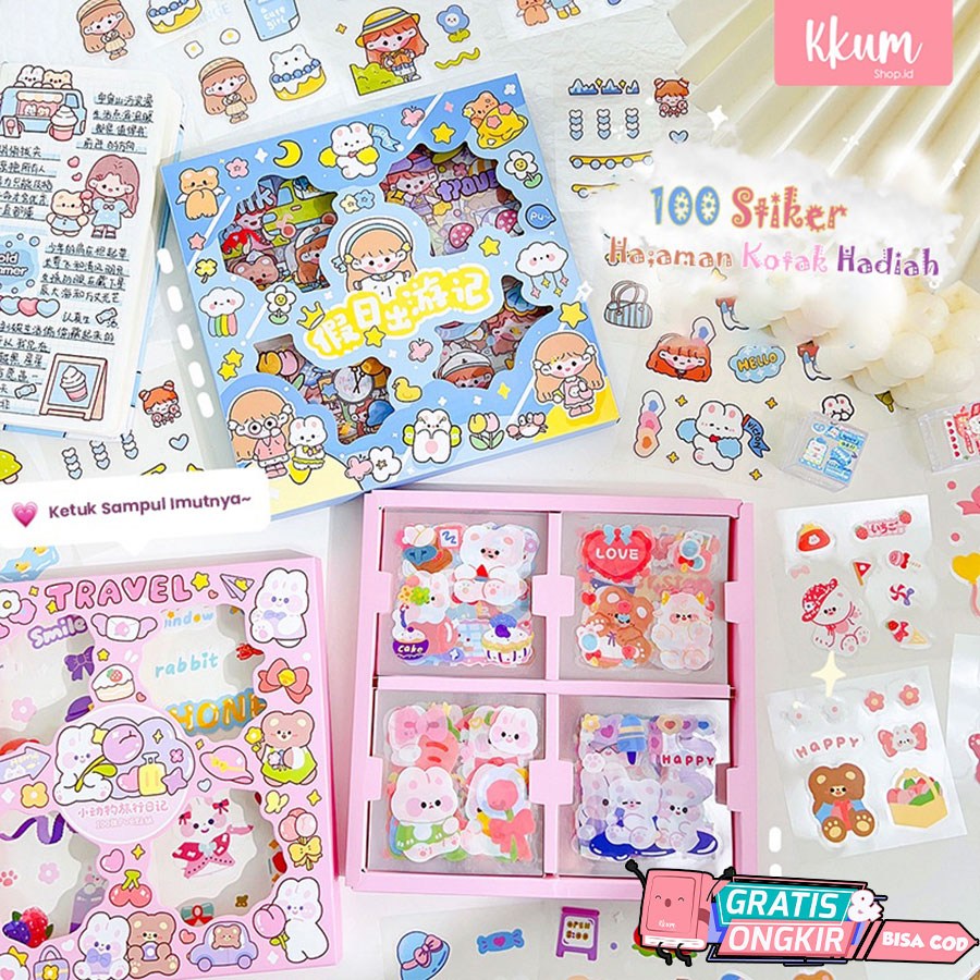 

100 SHEET Stiker set diary book cute aesthetic/ Sticker deco motif DIY korea lucu scrapbook
