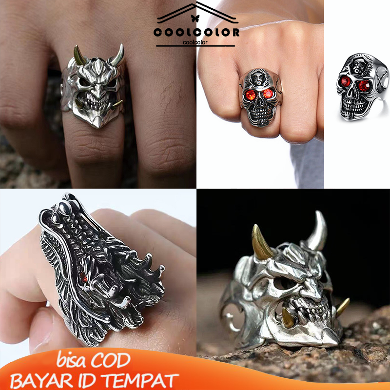 COD❤️Cincin Topeng Paduan  Pembukaan Tengkorak Dapat Disesuaikan  Elektroplating  Cincin Dua Warna- cl