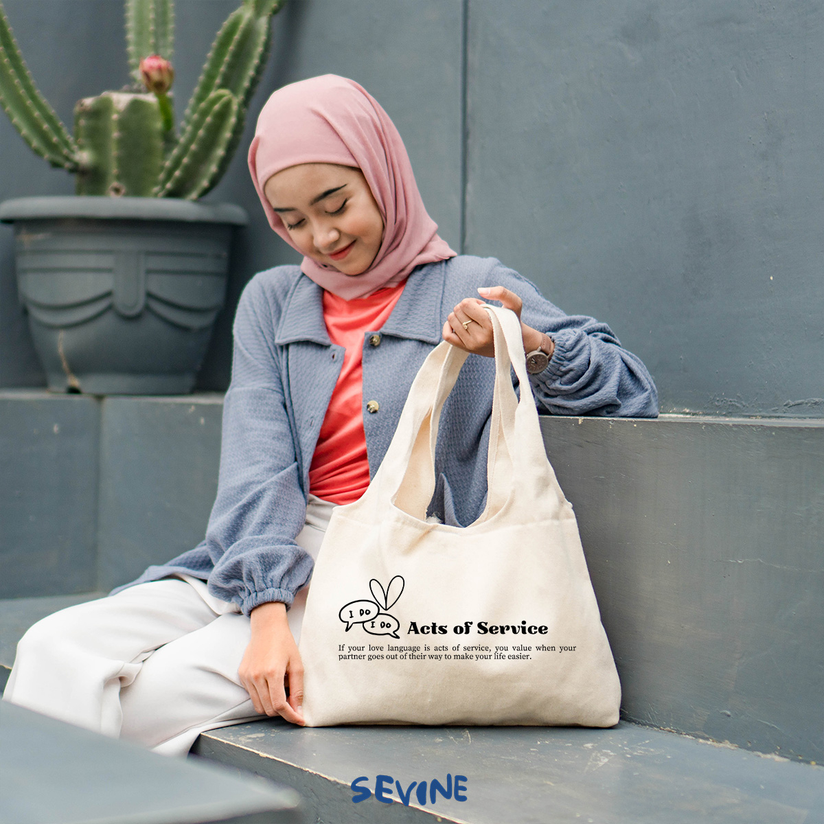 Sevine Tote Bag Kanvas Bonnie Tas Wanita Aesthetic Kuliah Fashion Laptop Sekolah Totebag Vintage Love Language Series - XS