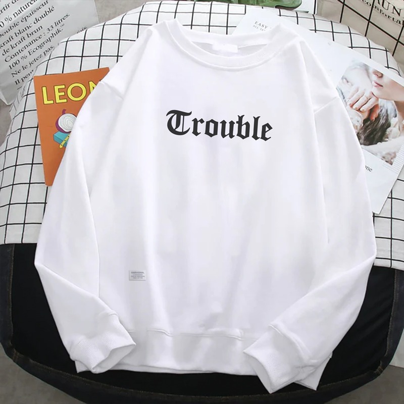 Parisdivarious Sweater Hoodie Sweatshirt Crewneck Trouble Bahan Fleece Size S - XXL (Pria &amp; Wanita)