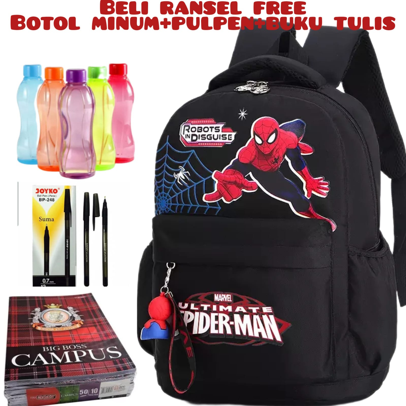 JS_Beli 1 Dapat 4-TAS RANSEL SEKOLAH ANAK LAKI LAKI TAS SEKOLAH ANAK LAKI LAKI SD RANSEL ANAK LAKI LAKI EMBOS COWOK Beli Ransel Free Botol Minum+Pulpen+Buku Tulis