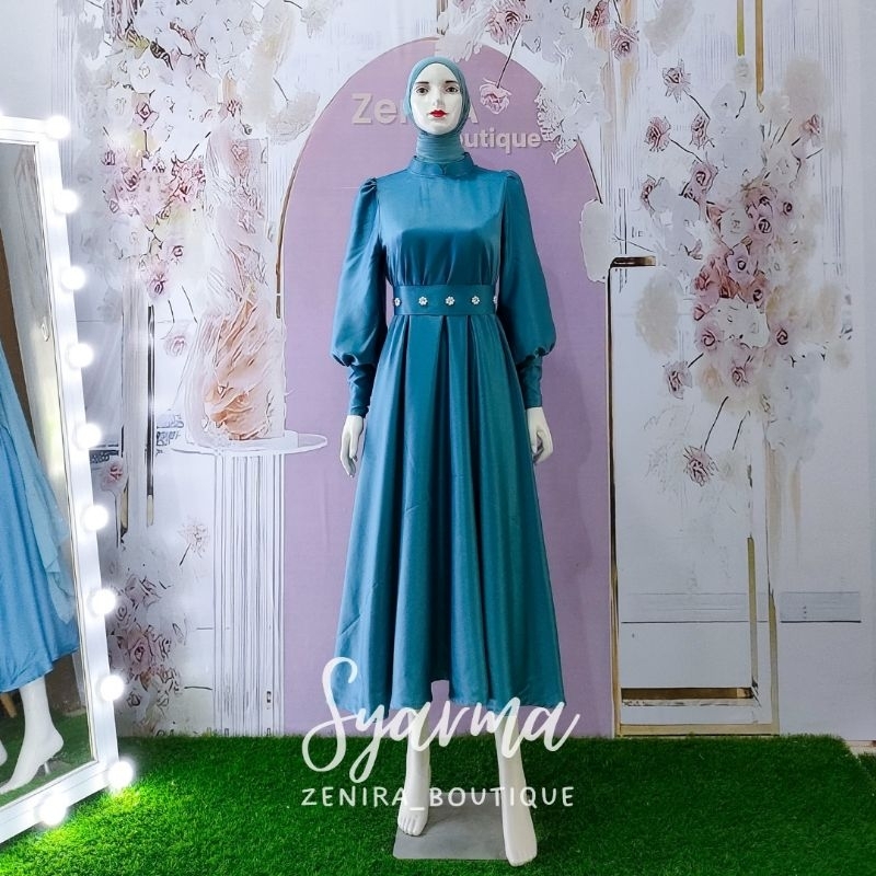 SYARMA DRESS baju lebaran lengan balon bishop / pesta / prewedding / wisuda / kondangan / couple / gamis remaja tersedia ukuran kecil hingga jumbo