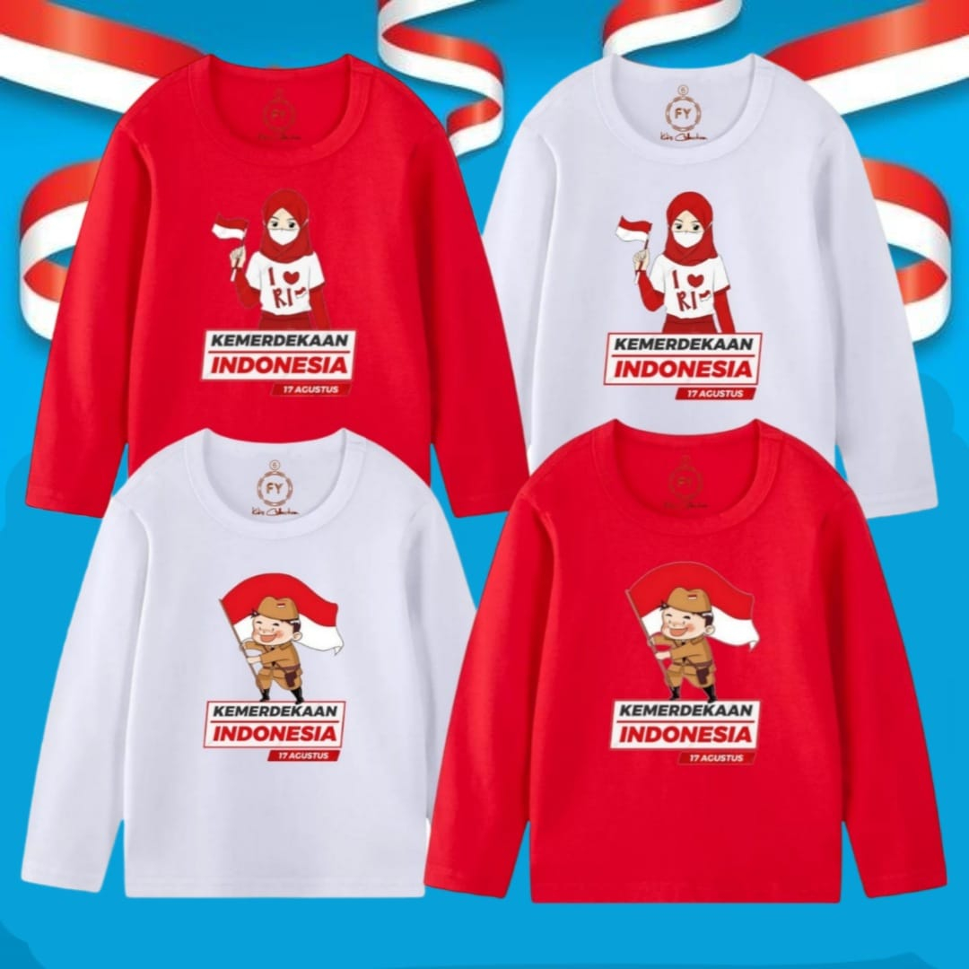 Rdkidzid Atasan Kaos Baju Lengan Panjang Anak Perempuan Merah Putih Lomba 17 Agustus Kemerdekaan Indonesia Dirgahayu HUT RI Motif Muslim Bendera I Love RI