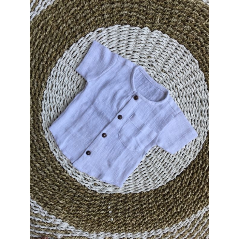 kemeja semi safari anak size 0-2 tahun pakaian adat bali kemeja putih baju tiga bulanan otonan katun