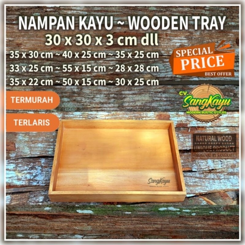 kotak kayu full 30x30x3 cm Wooden Tray Nampan kayu kotak penyimpanan