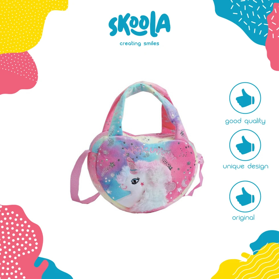 Skoola Tas Anak Perempuan PAUD Remaja Selempang Jinjing Unicorn Rainbow Lucu Bulu Kids Sling Bag Unicorn - Banban