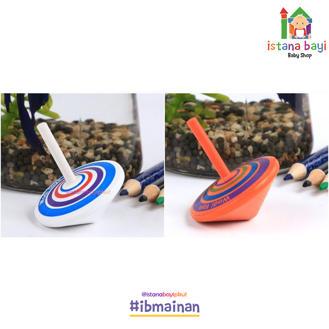 Mainan Edukasi - Wooden Rainbow Circle Spinning Top WD14 - Mainan Gasing Anak