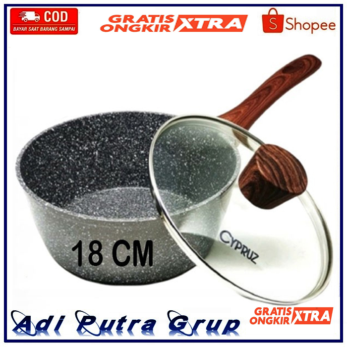 Cypruz Sauce Pan SN-0212 Marble 18cm  Panci Anti Lengket Dengan Tutup Kaca 18cm