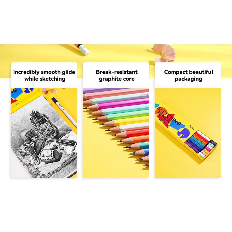 

D3W! Arrtx Drawing Pencils/pensil gambar, 14 Pcs (4H - 8B) Artist Sketching Pencils for Drawing