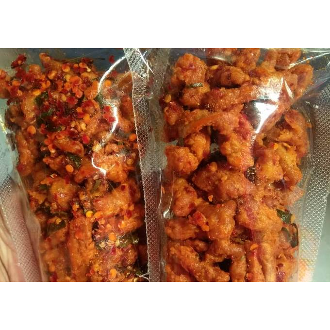 Usus Ayam Krispy Pedas Cikruh daun jeruk/ Crispy Usus Daun Jeruk Kemasan Ekonomis Pouch 50gr