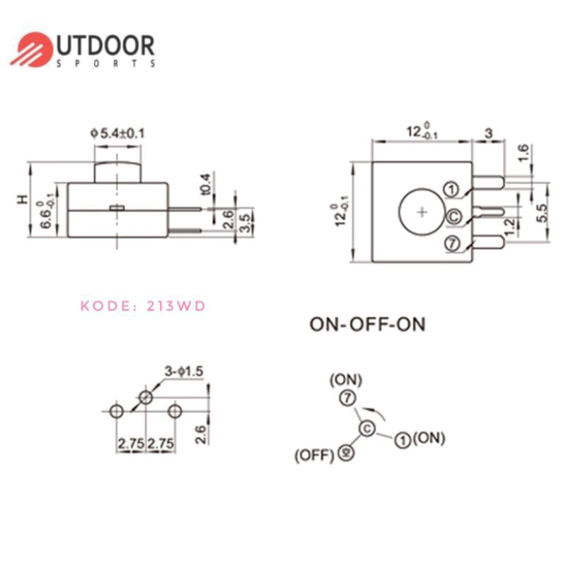 Saklar Lampu Senter 12x12mm Side 3 Pin