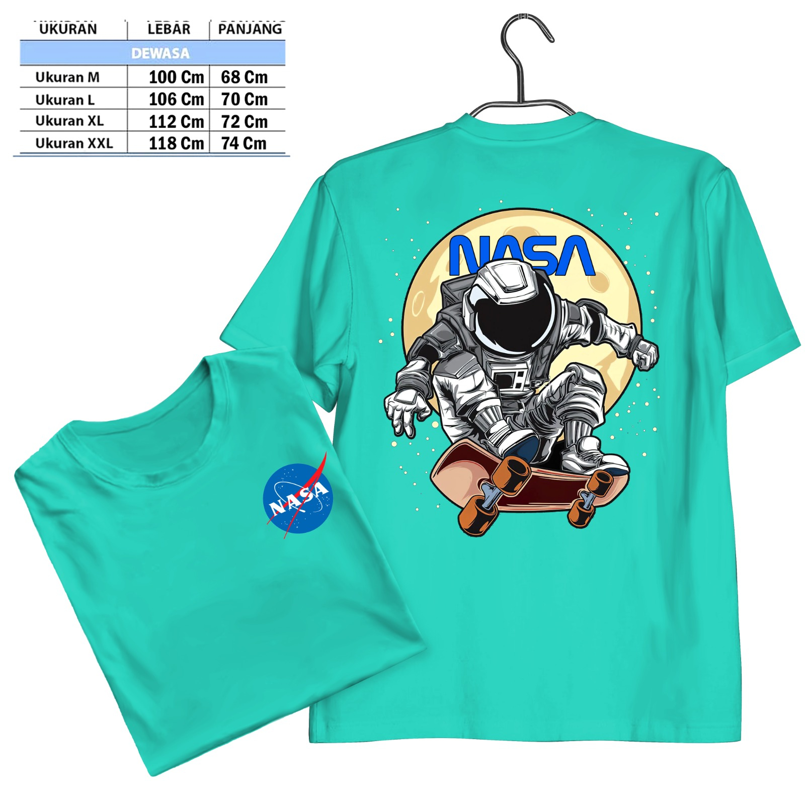 TSHIRT NASA  CETAK PAKAI MESIN DTF (Digital Transfer Filem) KAOS DISTRO BAJU PRIA WANITA ATASAN SHIRT T-SHIRT Tangan Pendek