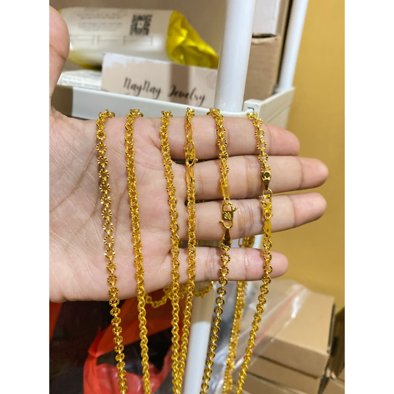 Kalung nuri bunga 60 cm 2 suku warna 24 k