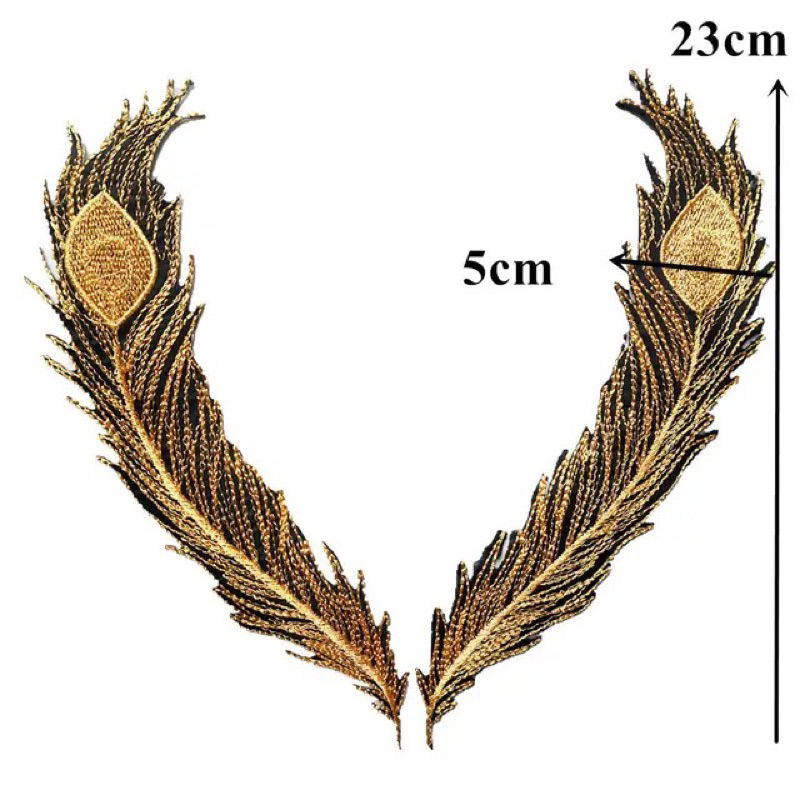 1 Pair Feather Gold Black / Gold Gold Feather Tail Embroidered Patches  Iron On