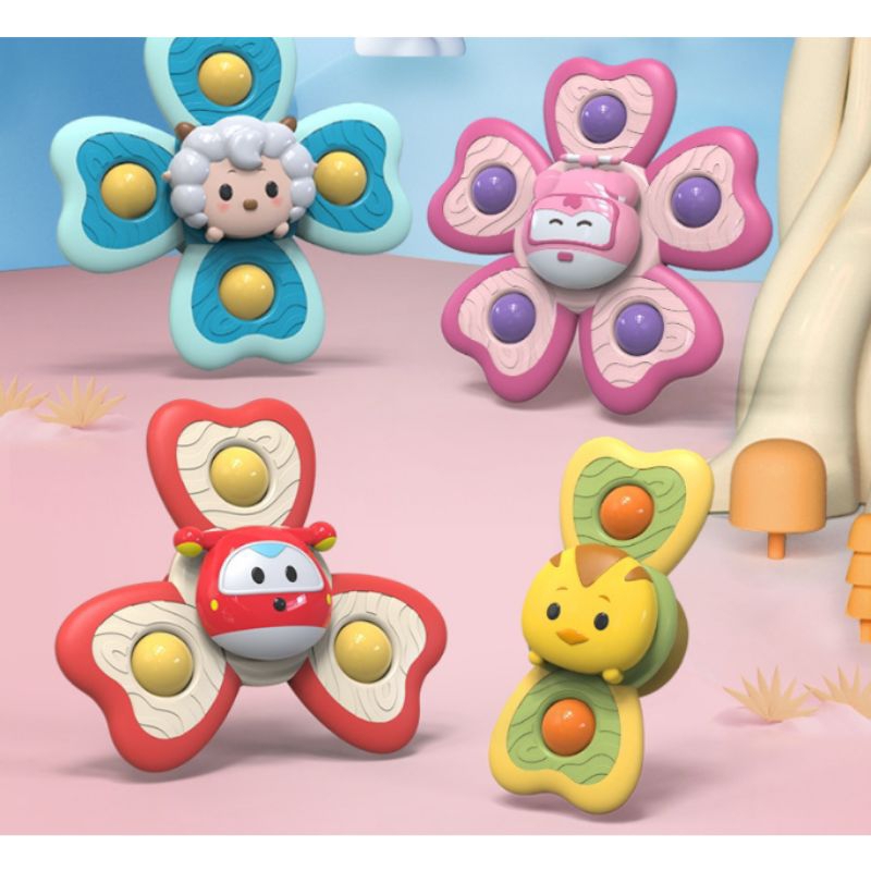 Mainan Sensori Motorik Anak Spinning Sensory Fine Motor Skill Suction Cup Spinner Toy Baby Tummy Time Gasing Spinner Gyro Rattle Kado Bayi Simple Dimple Spinner Pop It Sensory Fidget Bath MPASI Toy Teether Gigitan Mainan Mandi Toodler Dekorasi Kamar Anak