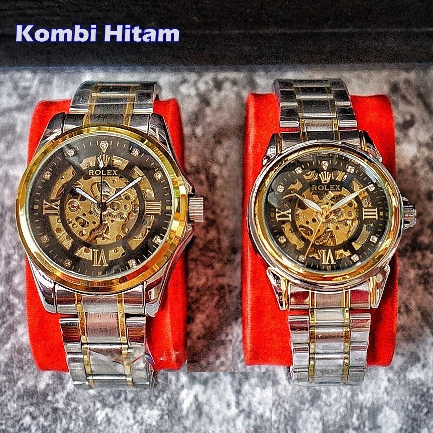 HARGA SEPASANG  Jam Tangan Couple Rolex Romawi / Jam Tangan Rolex Automatic CH-053 + Box Esklusive