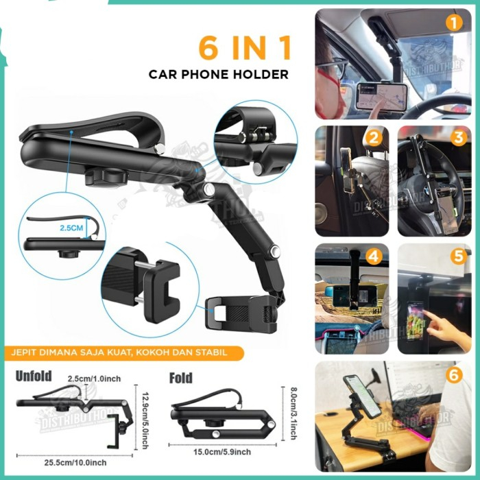 SUKSES_Car Phone Holder Jepit Mobil HD58 HD-58 stand Handphone cocok gantung di sun visor rearview penyangga Hp tongsis selfie