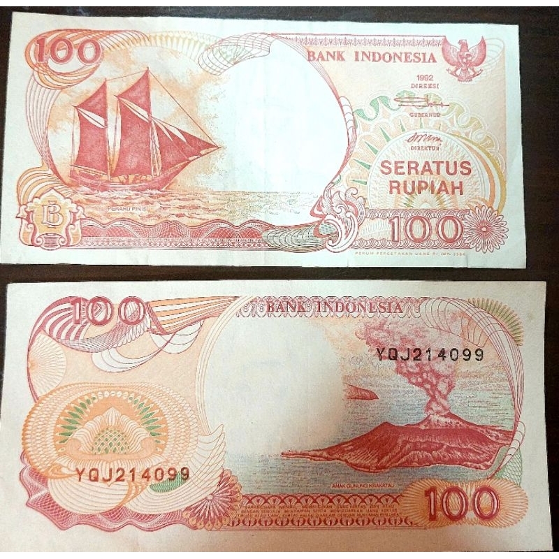 Uang Kertas Lama asli pecahan Rp 100 Tahun  1992