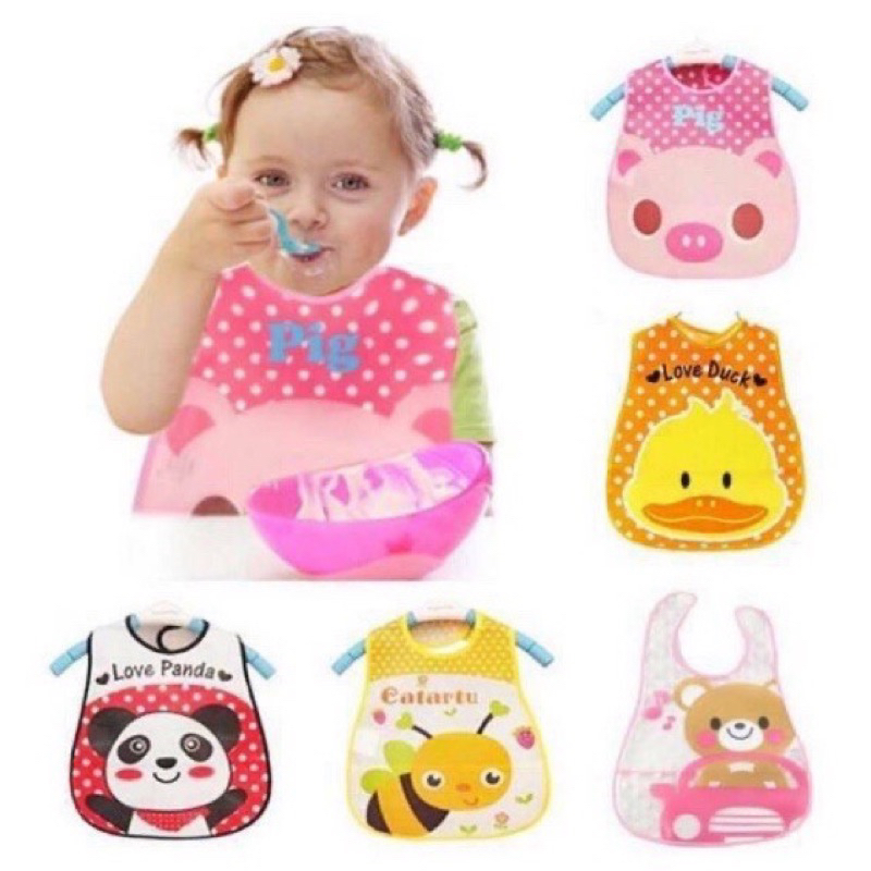 MJ88 Celemek Bayi / Bibs / Slabber / Tatak Iler /Slaber Eva Waterproof  Anti Air /Celemek Bayi Plastik /Apron /Alas Makan / Slabber Bayi Waterproof Motif Kartun Lucu Super Murah