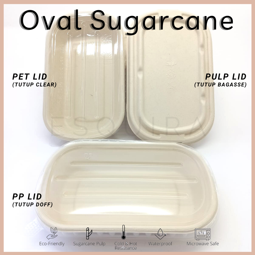 Oval Sugarcane Box 500 ML / Lunch Box 10 Pcs + Lid / TAB500