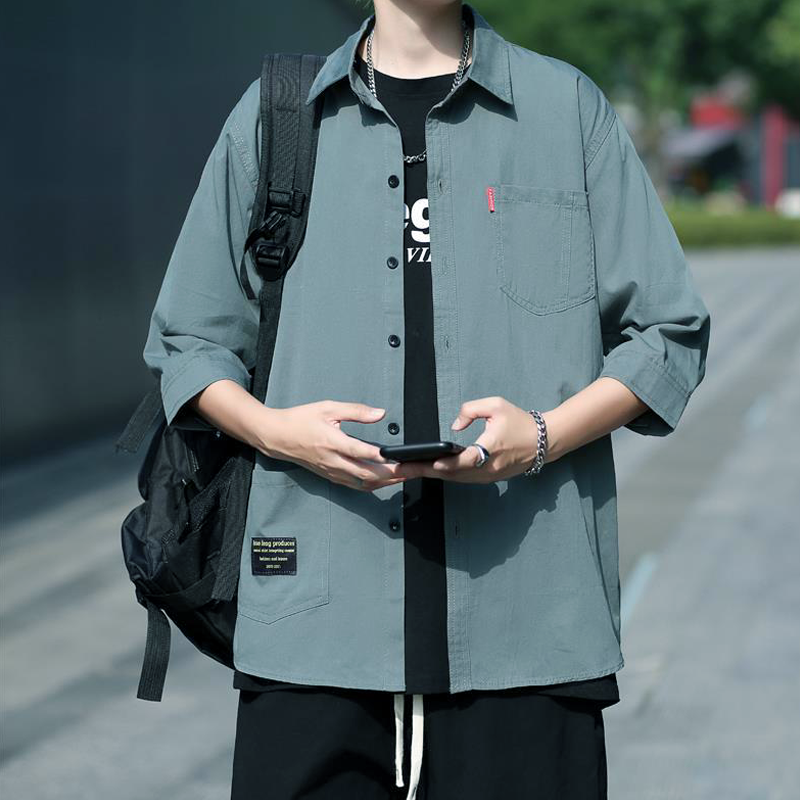 Kemeja pria lengan pendek Kemeja Oversize standar kasual pria korean style fashion hitam atasan hijau sage kemeja pola Longgar Short Shirt kemeja Atasan pria terbaru2023