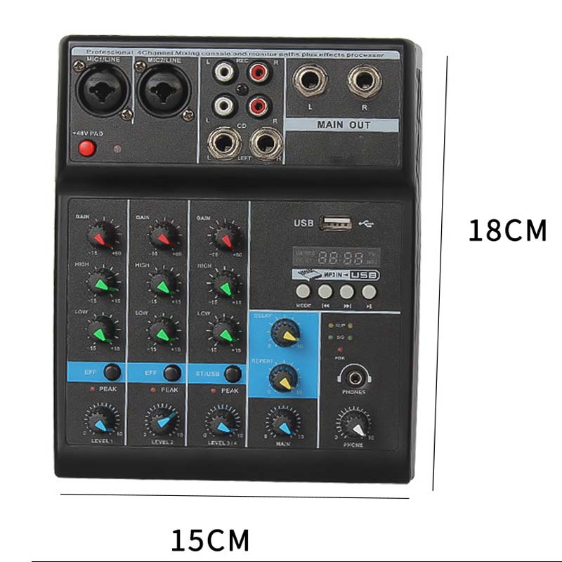 AUDIO 4  Saluran Profesional Mixer Portabel Konsol Suara Input Komputer 48V Daya Siaran Langsung A4 PK TEYUN JIY