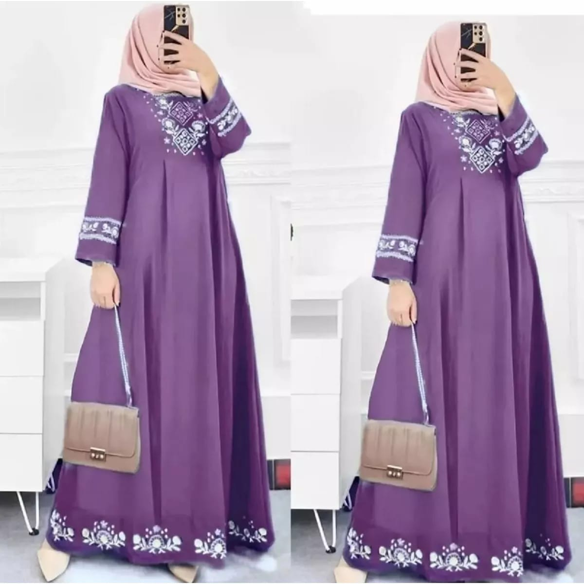 Gamis Putih Crinkle Faradil Maxy Dress Kondangan Baju Gamis Bordir Terbaru 2023 Long Dress Muslim