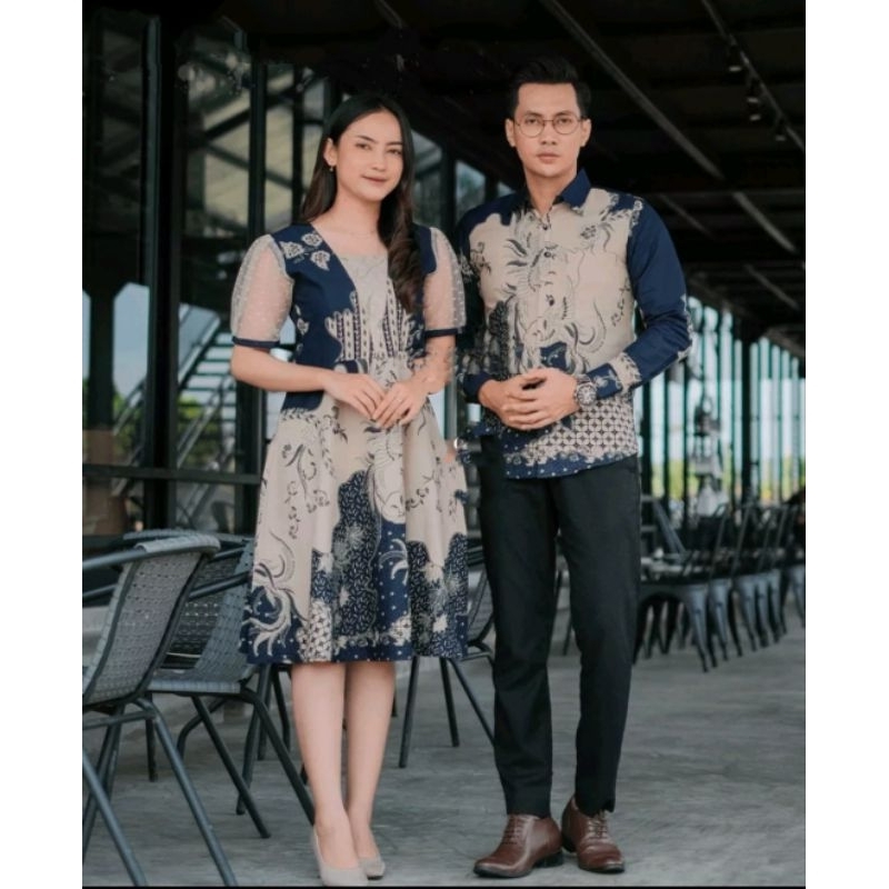 COUPLE KEMEJA DAN DRES BATIK PREMIUM || MOTIF SRITI