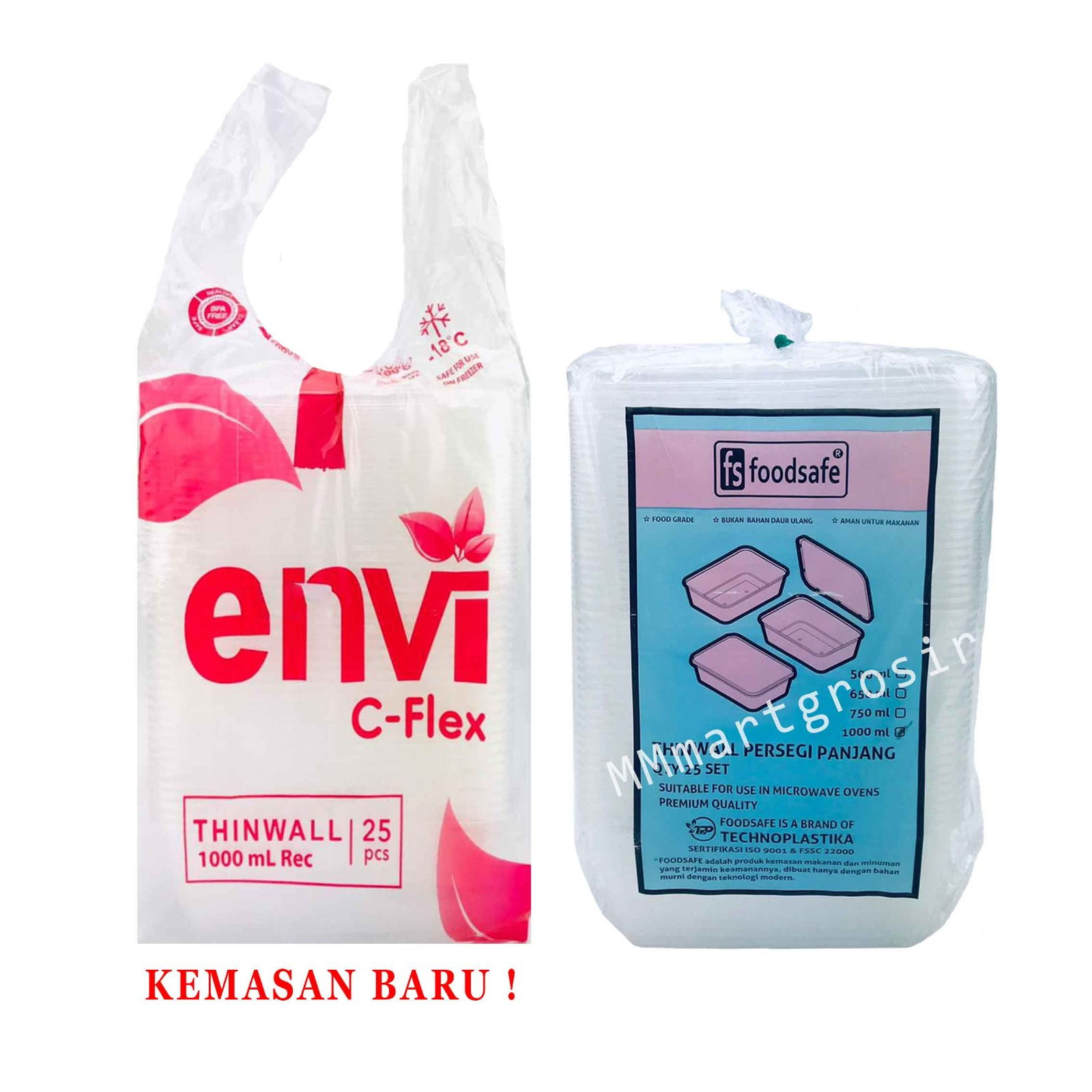 Thinwall Foodsafe / Kotak Makan Plastik / Food Container Persegi panjang / isi 25 pcs / uk 1000 ml