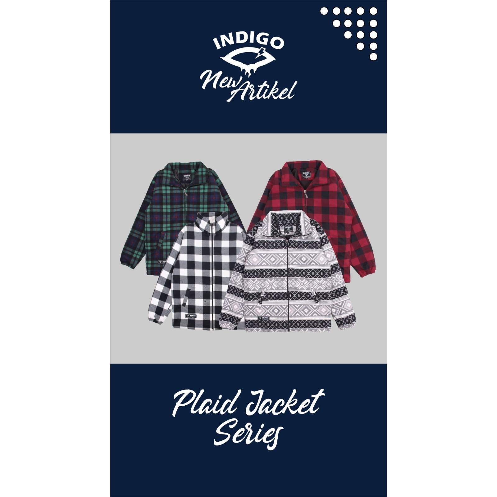 JAKET HARRINGTON POLAR 04 - JAKET PLAID SHIRT - JAKET TARTAN PRIA - JAKET KOTAK KOTAK - JAKET DAKRON QUILTING PRIA ORIGINAL INDIGO - JAKET HANGAT PRIA - JAKET PRIA