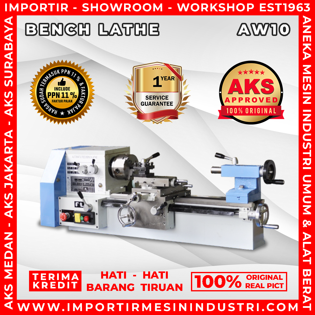 MESIN BUBUT BESI BENCH LATHE PANJANG ORIGINAL TERBAIK - AW10 K2