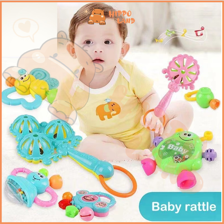 HIPPO LAND Baby Teether Rattle Teething Kit Mainan Gigitan Bayi Gigitan Bayi Teether Mainan Bayi 6 Bulan