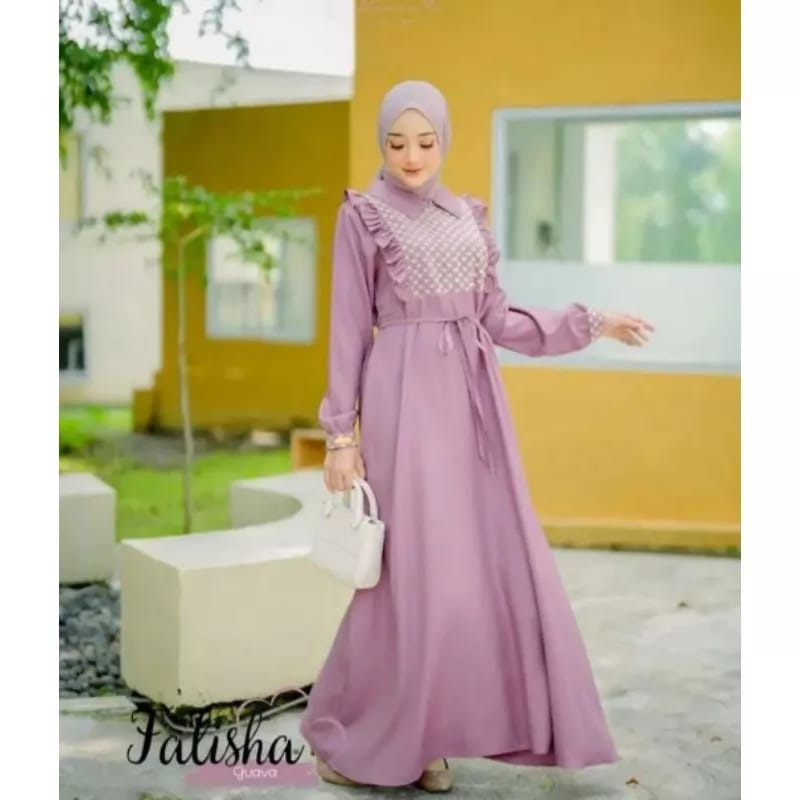 Falisha Dress Wanita Crinkle Airflow Premium Baju Kondangan Wanita Kekinian Gamis Jumbo Busui Friendly