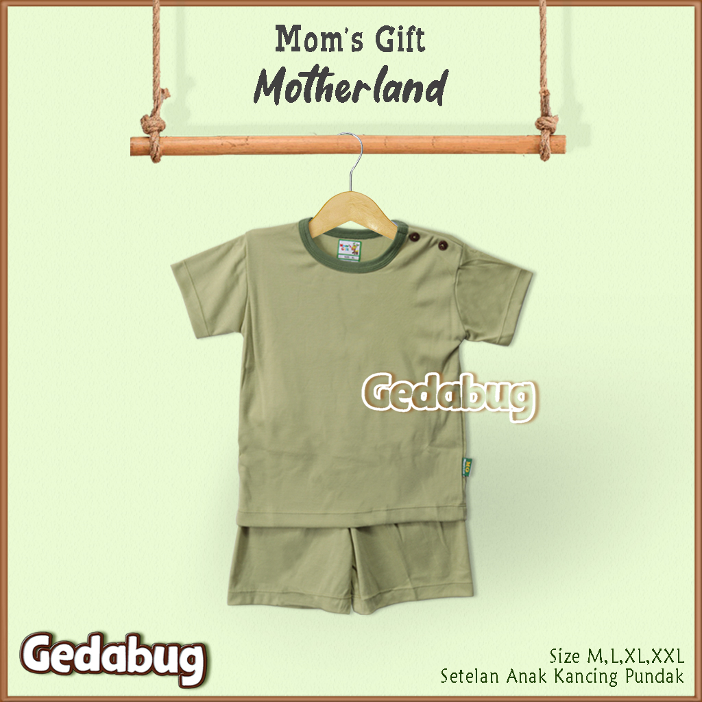 Setelan Kaos Anak Pendek Mom's Gift Motherland  Polos | Setelan Kaos anak Kancing Pundak Moms Gift | Gedabug