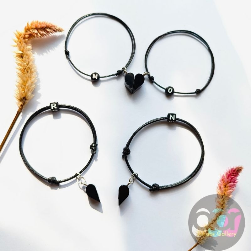 313.aor (ISI 2 GELANG / 1 PASANG),  GELANG MAGNET HITAM LOVE COUPLE (LDR) FREE INISIAL NAMA TALI KUL