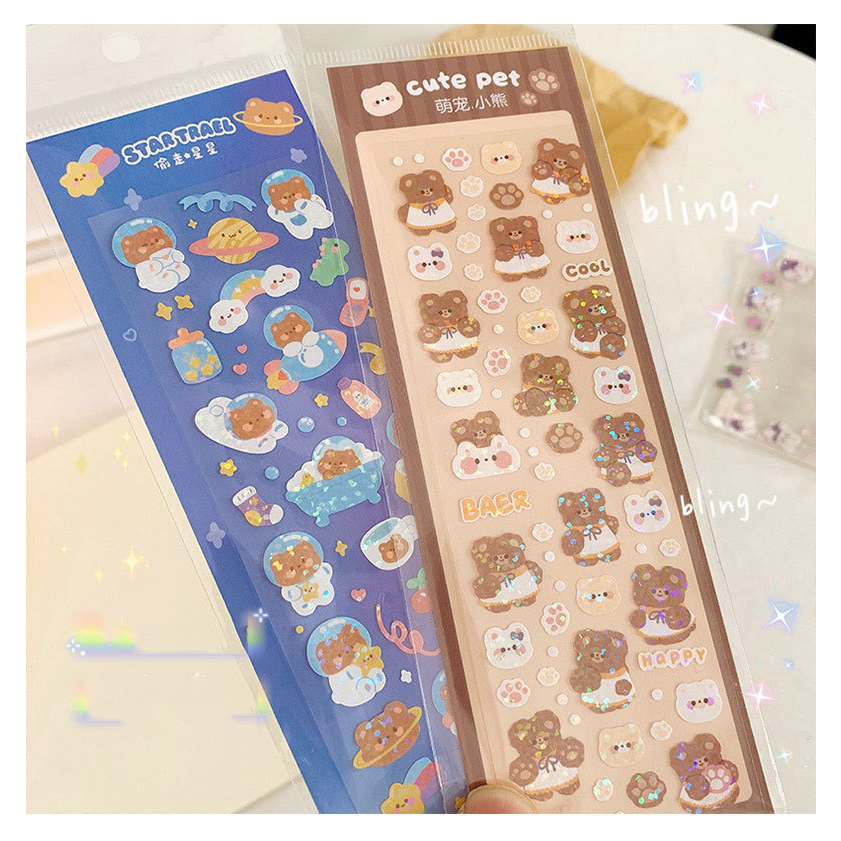 STIKER LASER SINGLE GLITTER HOLOGRAM MOTIF RABBIT BEAR BUBBLE CUTE LUCU WATERPROOF MODEL KOREA @banyak