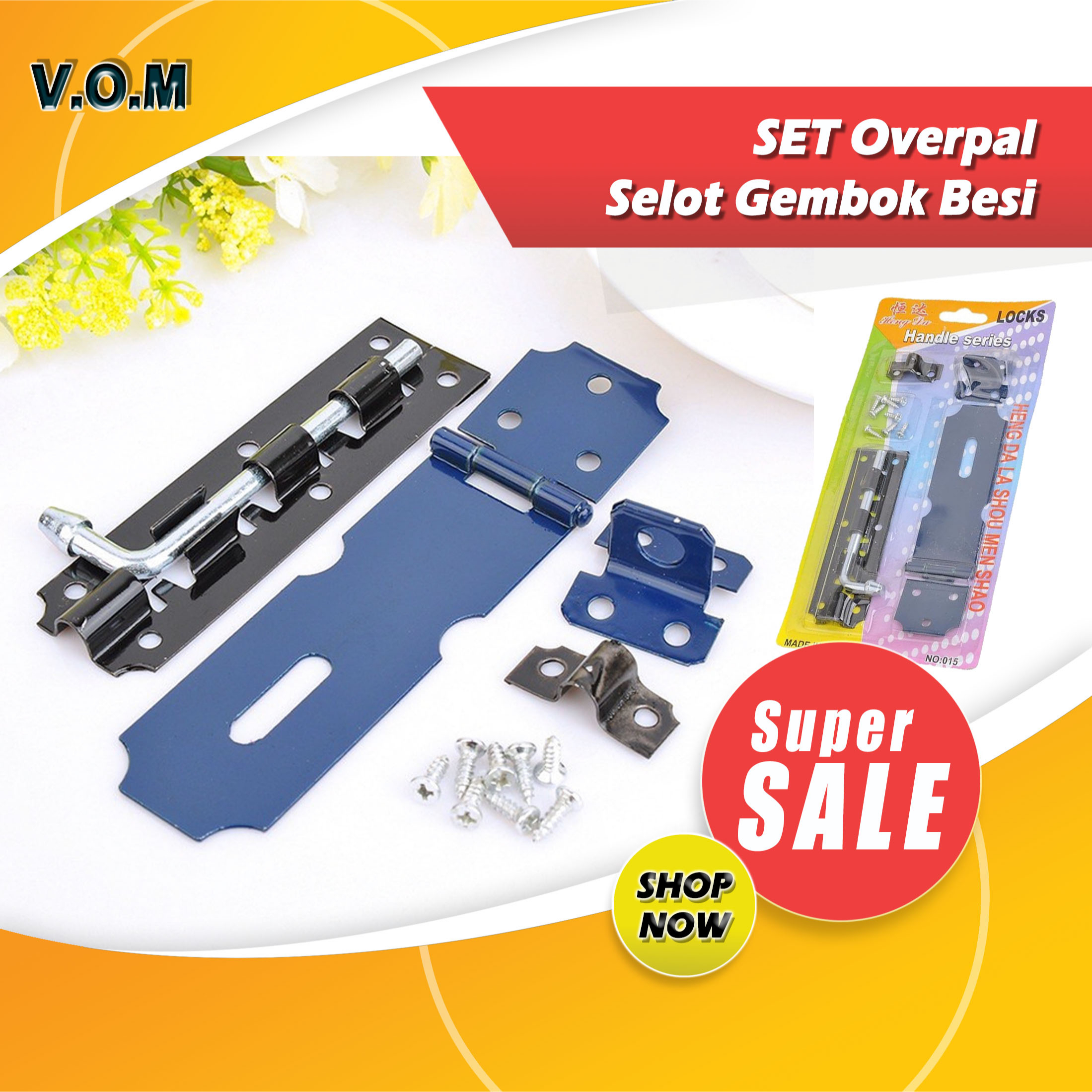 SET Overpal Selot Gembok Besi Lock Latch 2 in 1 Kunci Slot Pintu 0903