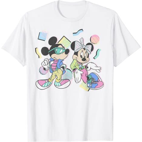 Baju Kaos Dewasa Mickey And Friends Mickey & Minnie Retro 80s Style T-Shirt Pakaian Fashion Katun Pr