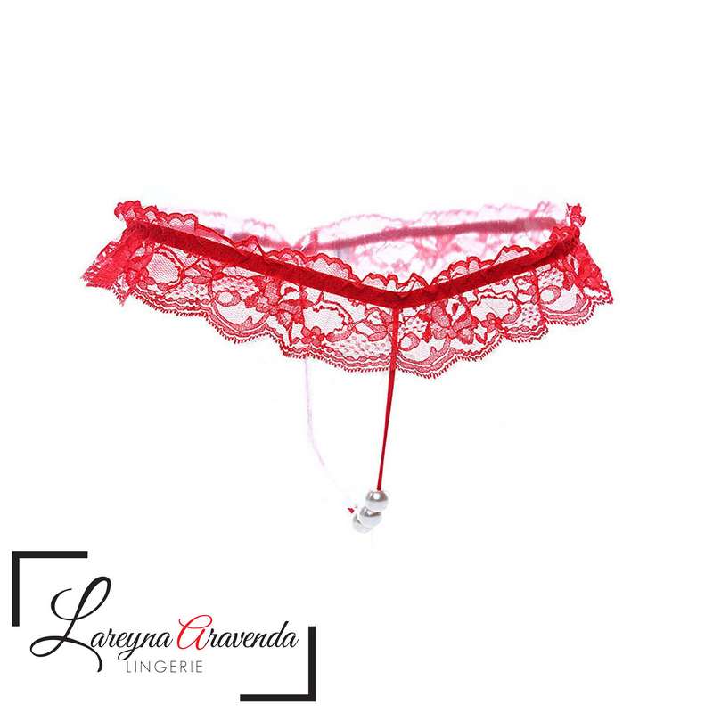 NUZ Lareyna Aravenda G String Wanita Model Thong Pearl Lace Sexy CD014