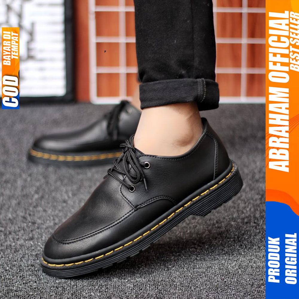 Sepatu Docmart Pria Tali Hitam Casual Kulit Formal Pantofel Pria Kerja Abraham