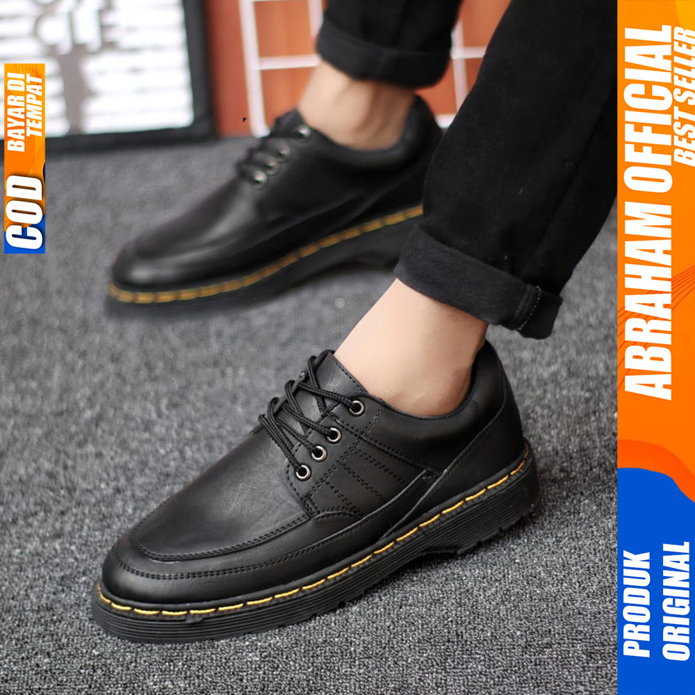 Sepatu Docmart Pria Tali Hitam Casual Kulit Formal Pantofel Pria Kerja Abraham