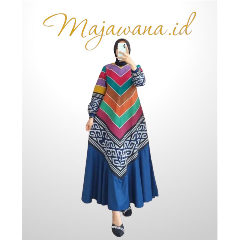 Gamis ozora bahan tenun kombinasi
