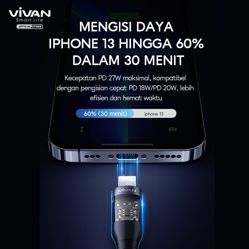 KABEL DATA TYPE C TO IPHONE VIVAN EXPLORE CL 27W FAST CHARGING