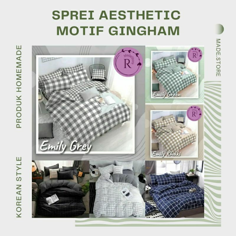 SPREI AESTHETIC UKURAN 160×200, 180×200, 200×200 MOTIF GINGHAM DAN KOTAK KOTAK HOMEMADE MURAH TERLAR