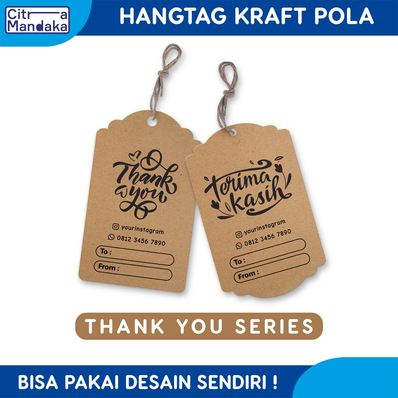 

Hang Tag Thank You Custom Pola Kraft Paper 1 Sisi Thank You Series Ucapan Terima Kasih Tag Label Hampers