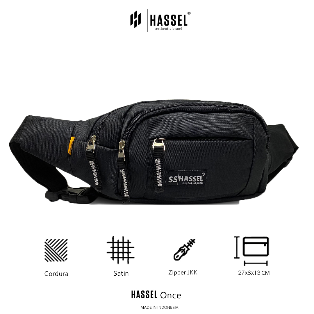 Tas Pinggang HASSEL ONCE - Tas Selempang Pria Wanita / Tas Bahu / Tas Waistbag - Hitam