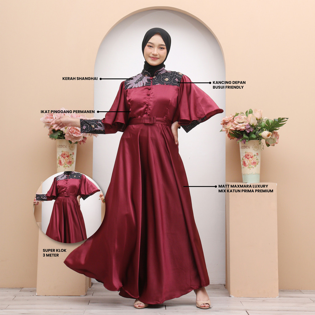 Saroja | Couple Gamis Syar'i Maxmara Lux mix Katun Prima Premium Merah