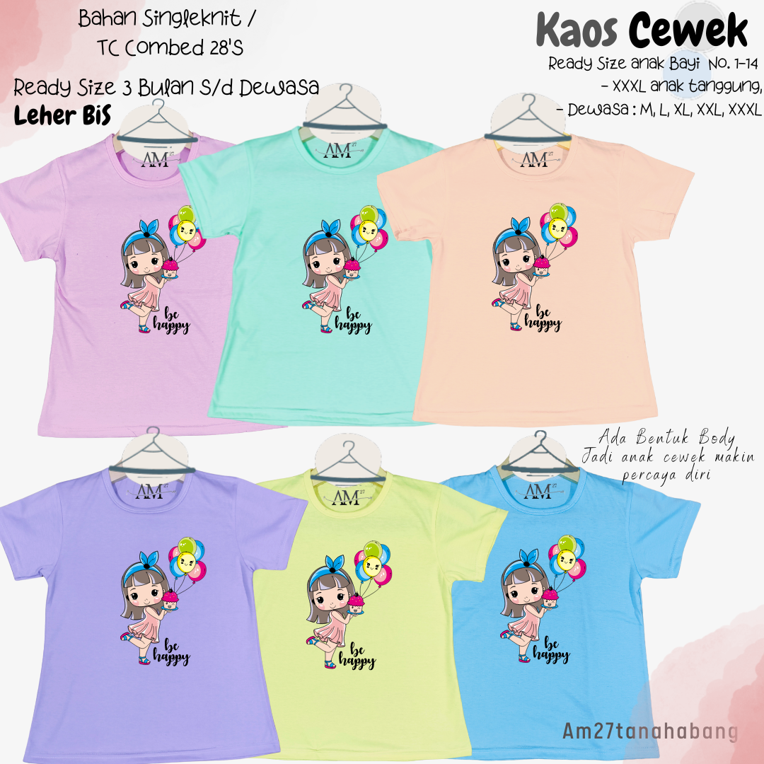 Baju Anak Cewek 3 bulan-10 tahun BeHappy- Kaos003